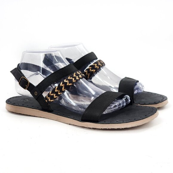 UGG NWOB Elin Flat Sandal Leather Braided Strap Black - Picture 3 of 8